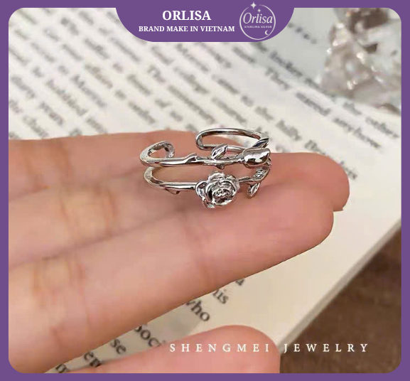 Nhẫn kép bạc hoa hồng thương hiệu Orlisa2